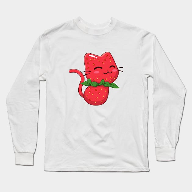 Strawberry Kitty Long Sleeve T-Shirt by AnishaCreations